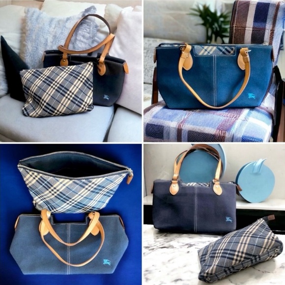 Burberry *Rare* Vintage Blue Label Two Way Tote Denim Nova Check $595 MSRP - Picture 3 of 7